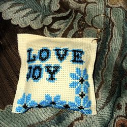 Keychain positive words cross stitch