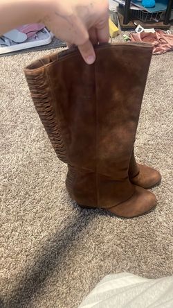 Brown Tall Boots with Woven Detail, Size 7