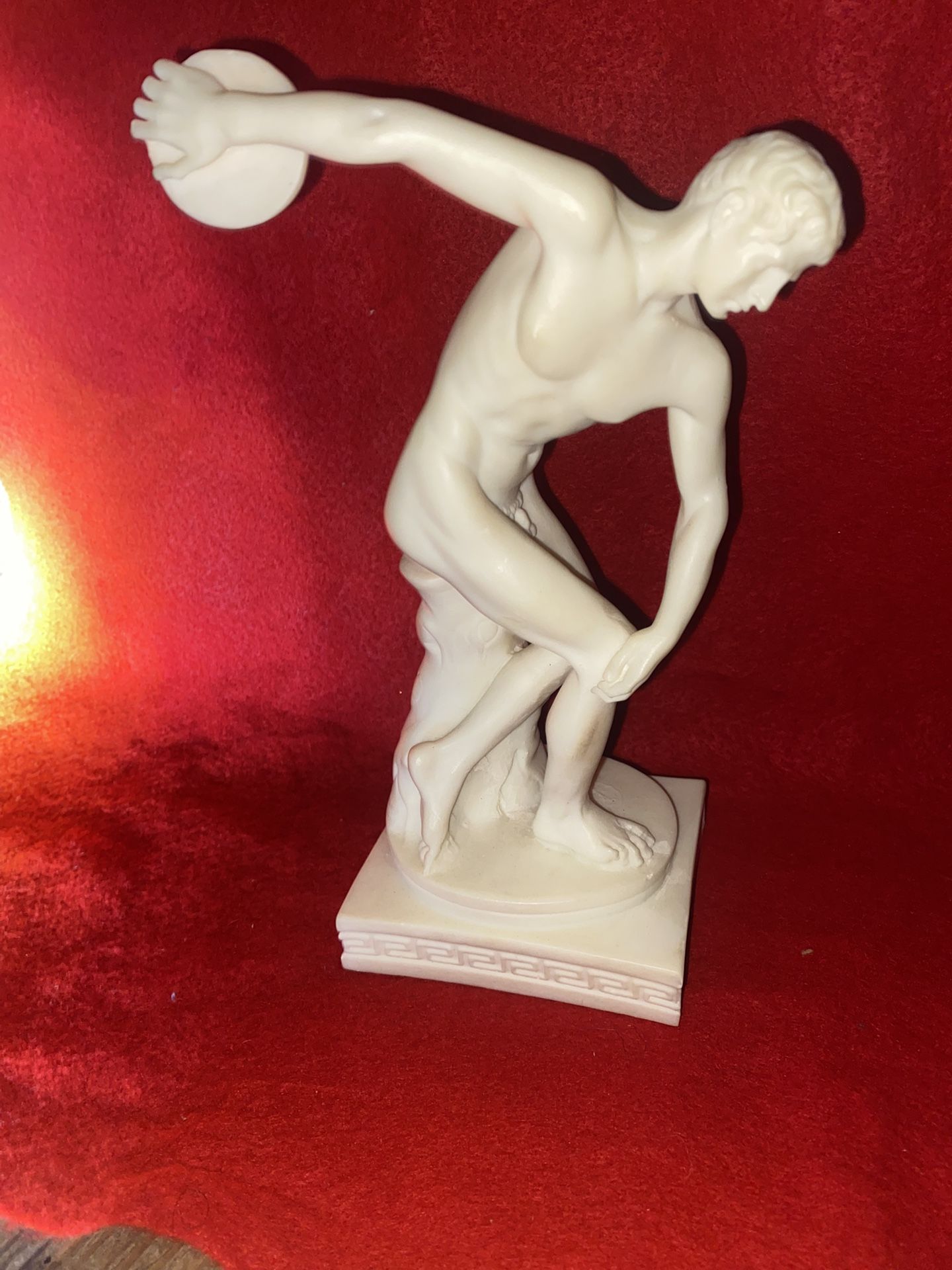 8.5 Inch Alabaster Greek Disc Thrower Statue Imported From Greece