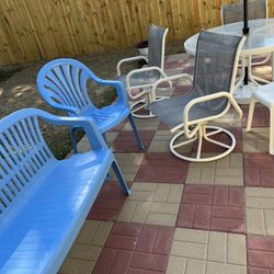 Table,umbrella Chairs White,blue.