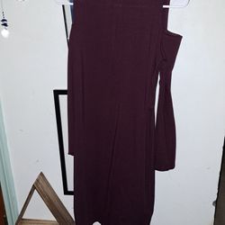 Maroon Shoulder Cut-out Winter Maci Dress