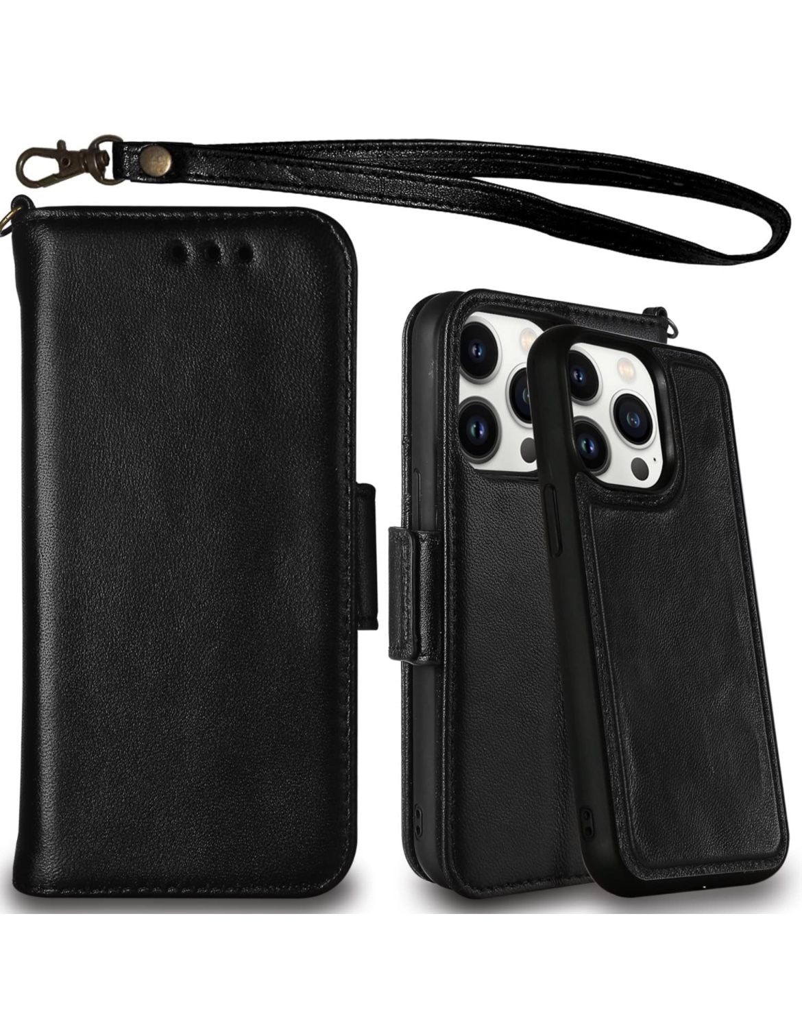4.3 out of 5 Mefon Genuine Leather Wallet Case for iPhone 13 Pro Max, Wireless Charging Compatible, RFID Card Protection, Magnetic De