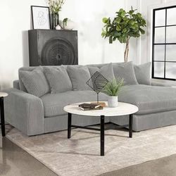 Soft Two Piece Reversible Sectional in Grey Corduroy Fabric! NEW! Lowest Prices Ever!