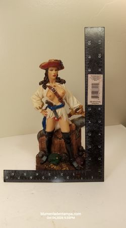 Female Pirate Statue Nautical Decor Figurine with Cannon and Treasure 10"