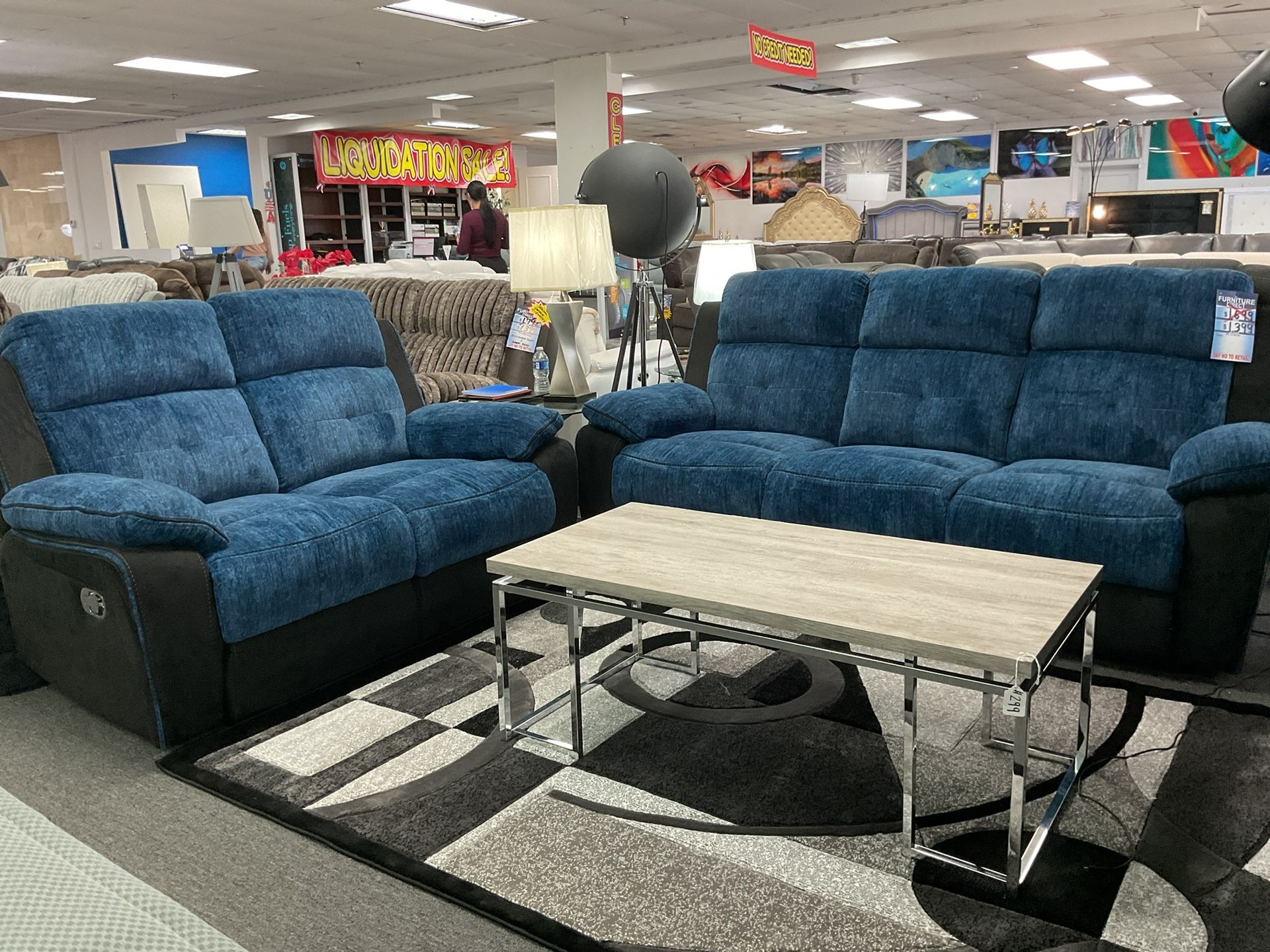 We deliver. Furniture for sale. Stunning blue sofa and loveseat set available on grey too. 40% OFF