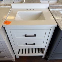 Autumn 24 in. Single Sink White Bath Vanity with White Engineered Stone Top