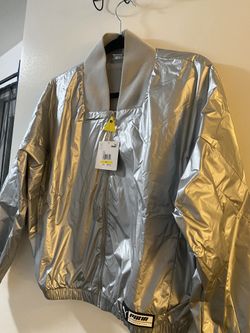 Puma Womens TZ Jacket Silver Shell Zip Up Windbreaker Size Medium
