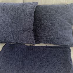 2 Big Navy Blue Pillows  And Blanket 