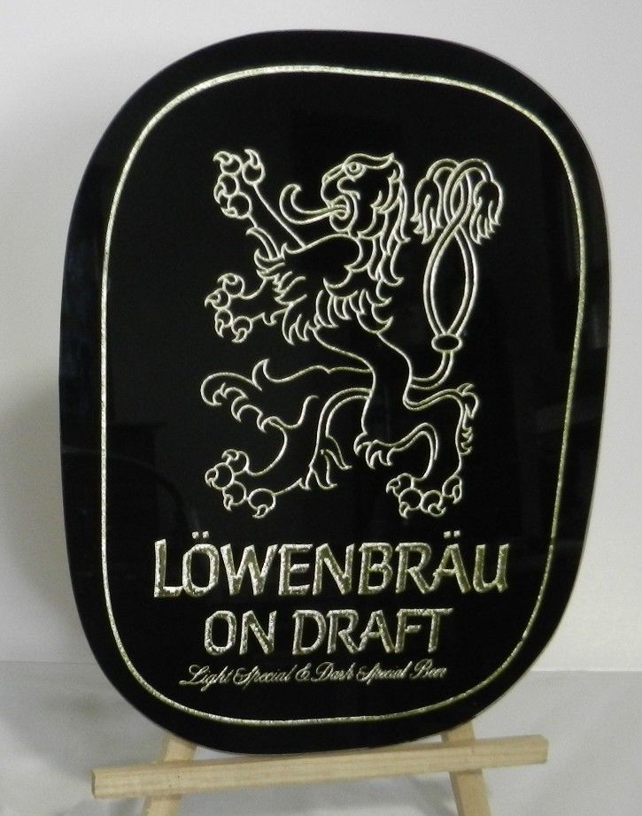 Vintage Lowenbrau On Draft Beer Glass Sign 1978 Light Special & Dark Gold Black