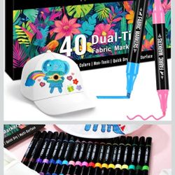 40 Dual Permanent Fabric Markers. For Shoes, Javascript Or Clothes 