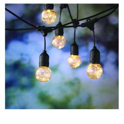 110 volts electric 14.8 feet 10 count G60 clear plastic bulbs black wire led string lights for outdoor and indoor use