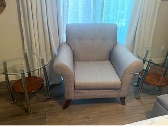 Grey  tweed chair & Two side tables