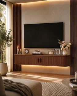 63" Floating Tv Stand Entertainment Center with LED Lights and Power Outlet, Modern Media Console