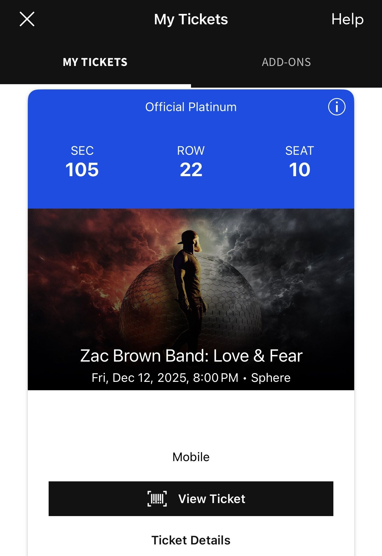 ZAC BROWN SPHERE $100