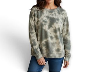Sonoma Olive Green Tie Dye Sweatshirt Petite Large Crewneck Raglan Pullover