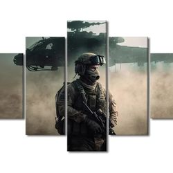 New/Sealed Wall Art Wall Pictures for Living Room Military Silhouettes of Soldiers Painting on Canvas Wall Decor Art American Army Commando Special Fo