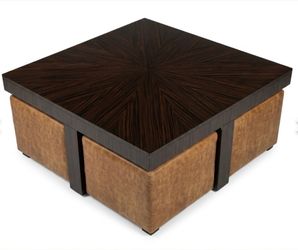 Henredon Macassar Ebony Starburst Cocktail Table w/ Set of 4 Ottomans