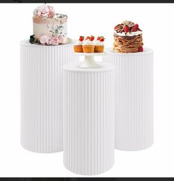 JALANCY 3-Piece Metal Pleated Cylinder Pedestal Stand Set  for Party, Metal Display Stands Pillars for Wedding Bridal Ceremony Baby Shower Birthday Pa