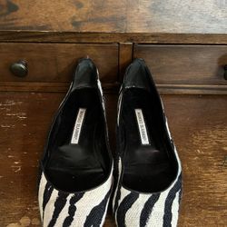 Manolo Blahnik Canvas Animal Print Ballet Flats 