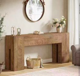 F2335 new assembled 71-Inch Long Console Table for Entryway, Farmhouse Sofa Console Behind Couch, Entry Table for Hallway, Foyer, Living Room, Burlywo