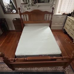 Full size box spring and wood bed frame