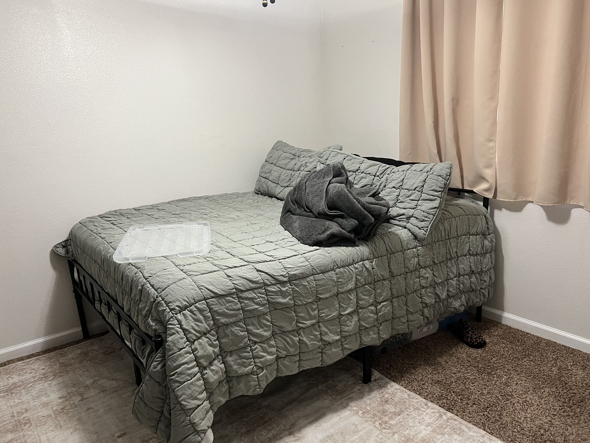 Queen Mattress With Bed Frame & Low Profile Steel Box Spring
