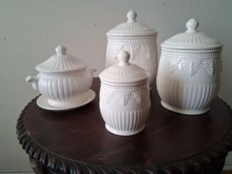 White Ceramic Canister Set with Lids