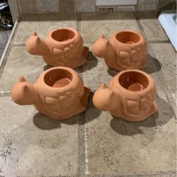PARTYLITE Terra Cotta Clay Tealight Candle Holders- "SNAILS” Set Of 4