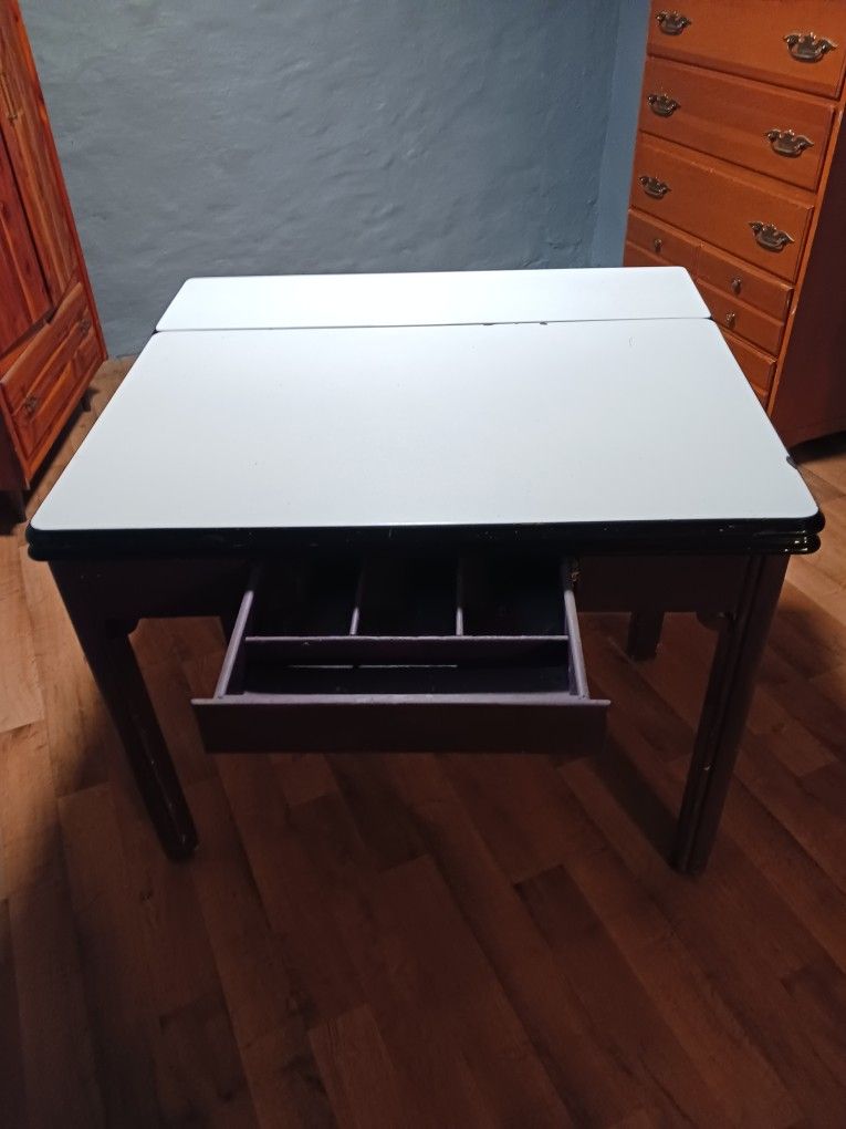 Antique Metal Top Expandable Dining Table.