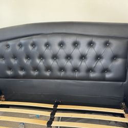 Queen Sized Black Tufted Leather Headboard And Bed frame 