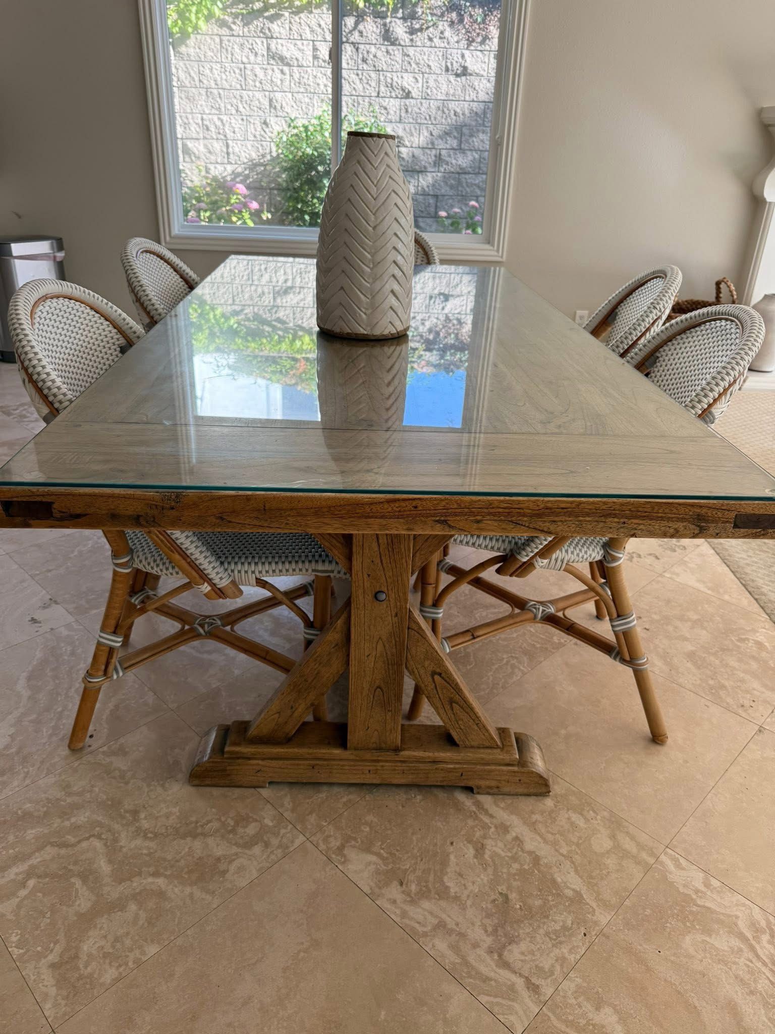 Farmhouse Wooden Kitchen Table With Glass Top