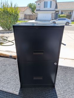 Black Metal 2 Drawer File Cabinet - Good Condition