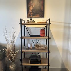 5 Tier Bookshelf, Industrial Wood and Metal Book Shelves