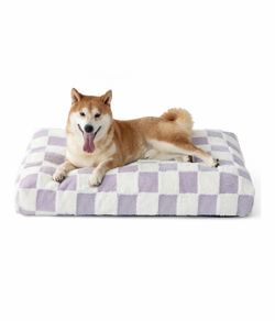 Dog Beds Large-Crate Sized-Thick Shredded Chopped Foam Pet Bed as Gift for Indoor with Removable Cover, Cute Modern Fuzzy Plush & Anti Slip Bottom, Pu
