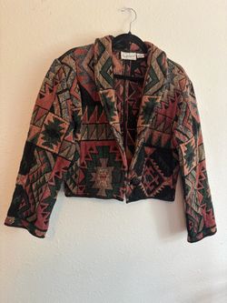 Flashback Women's Patterned Cropped Jacket - Black, Green, Red, Rust