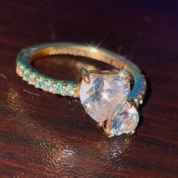 Gold Double Hearted Pandora Ring 