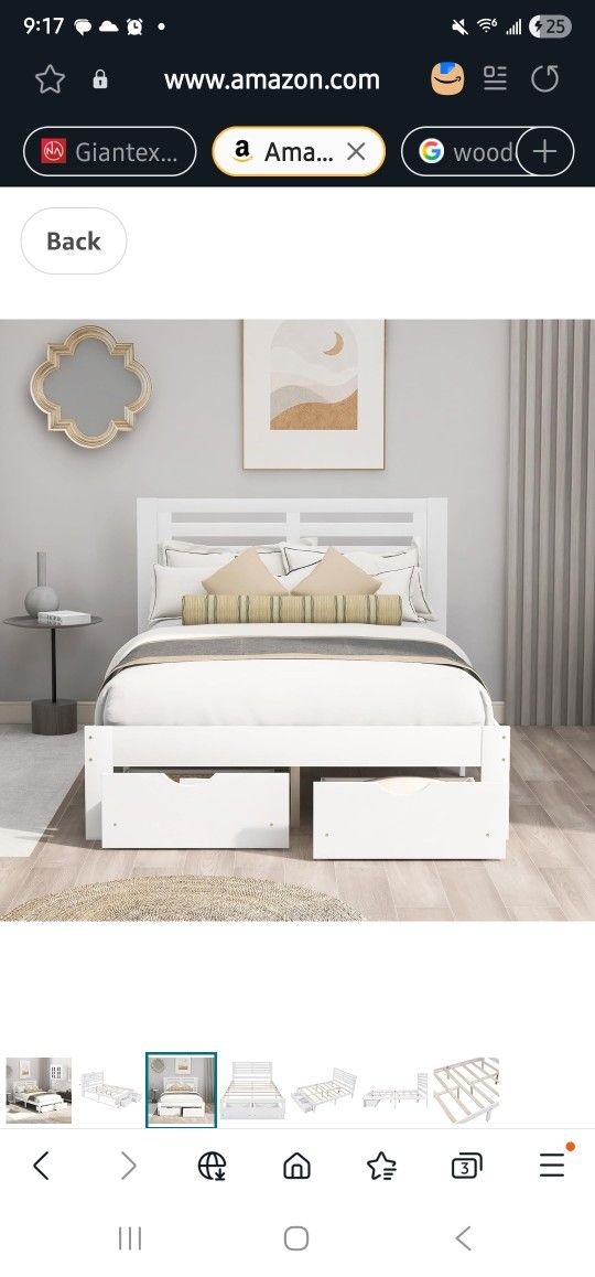 Gerdioeb Full Size Wooden Platform Bed Frames with 2 Storage Drawers/Headboard, Modern Country Platform Bed with Sturdy Solid Wood Slat Support ,