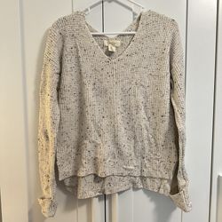 Ivory Drop Should Double V Neck Popcorn Color Knit Sweater