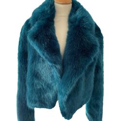 Michael Kors Teal Faux Fur Coat Sz LARGE 