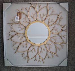 Gold Branch Sunburst Round Wall Mirror