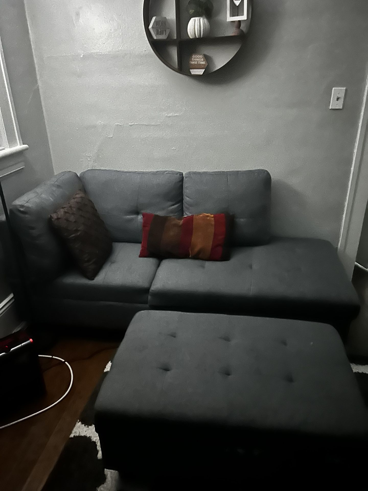 Grey Couch With Ottoman 