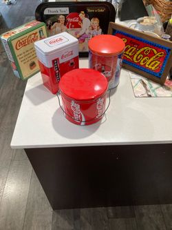 Used Vintage Original Coca Cola sign, tray, and tins