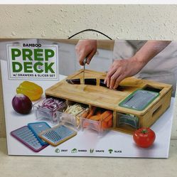 Eco+Chef Meal Prep Station Set 4-in-1 Bamboo Cutting Board with Drawers & Slicer