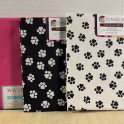 Quilting Fat Quarters 6 Piece Crafting Fabric 18 x 21 White Black Paw Pink NEW