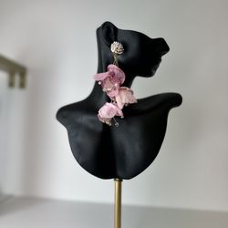 Lace Flower Handmade Drop Crystal Earrings Pink 