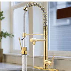 Kitchen Sink Faucet, Kitchen Faucet with Pull Down Sprayer, Serimer Commercial Spring Kitchen Faucet,Single Handle High Arc Kitchen Faucet Deck Plate 