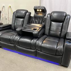 Black Power Reclining Living Room Set Sofa And Loveseat 