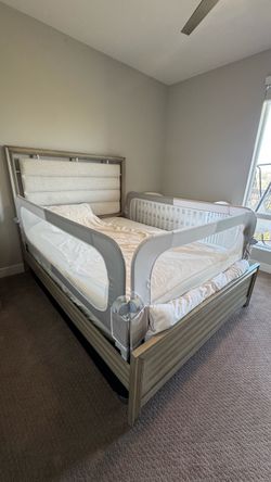 3-Piece Queen Bed Rails, Long, One-Hand Closing, Two-Button Fold-Down, Adjustable 26.8-35in