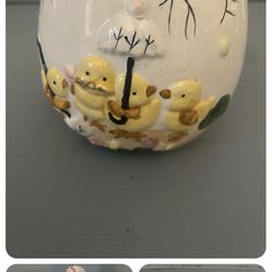 Vintage 6" Easter Egg Candy Container with Lid Porcelain "Chicks" theme