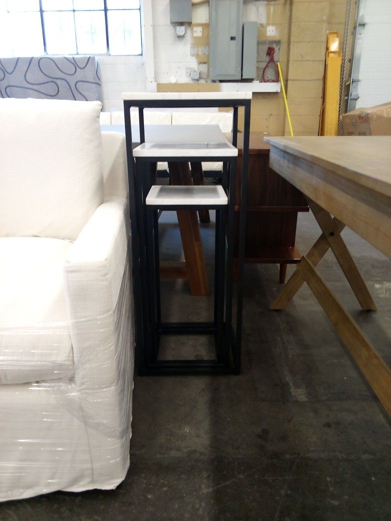 Square Marble Top Pedestal Nesting Tables 3 Pi
